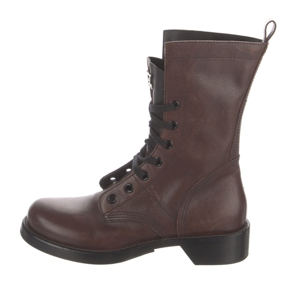 Rare LOUIS VUITTON Brown Leather Metropolis Flat Ranger LV Monogram Combat Boots - Picture 4 of 4